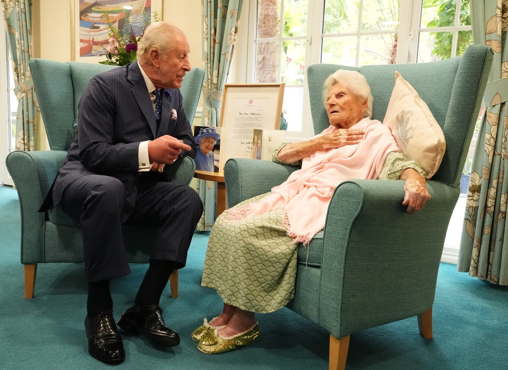 Ethel Caterham, pictured with Charles in September 2025, has just turned 117 years old (Jonathan Brady/PA) (PA Archive)
