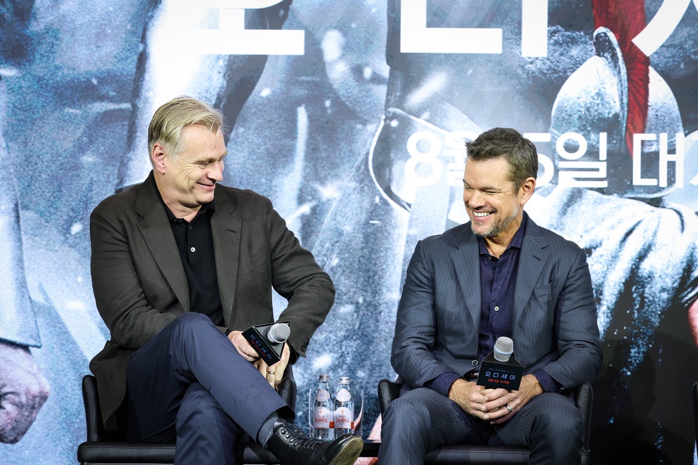 Christopher Nolan with his 'Odyssey' star Matt Damon (Getty)