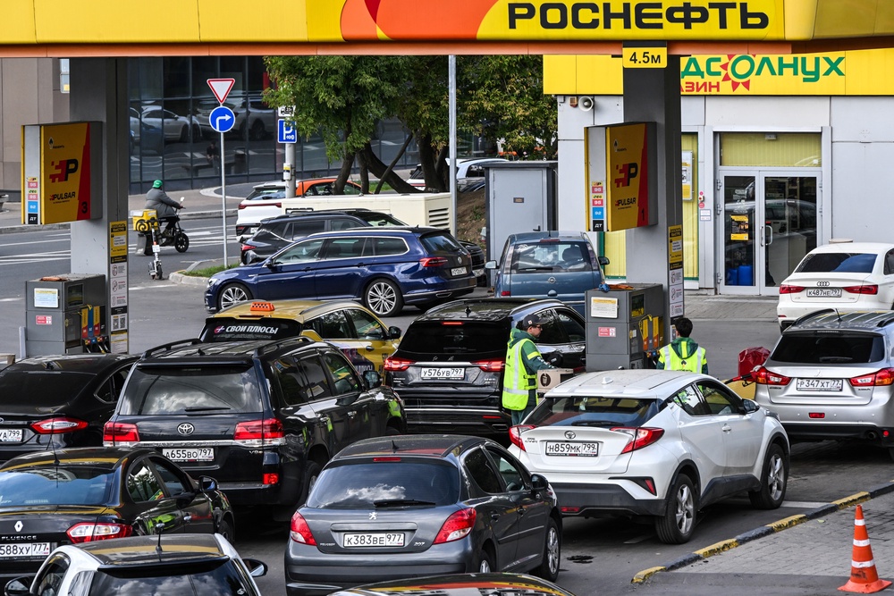 Russian authorities acknowledged on August 21 that some regions faces new petrol shortages, as Ukraine steps up attacks on the country's oil refineries. (Photo by Igor IVANKO / AFP via Getty Images) (AFP/Getty)