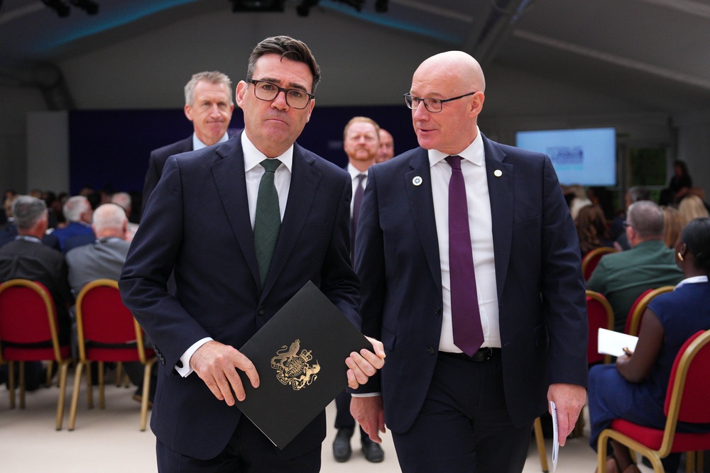 Prime Minister Andy Burnham (left) and First Minister of Scotland John Swinney after the inaugural National Day for Victims and Survivors of Terrorism (Carl Court/PA) (PA Wire)