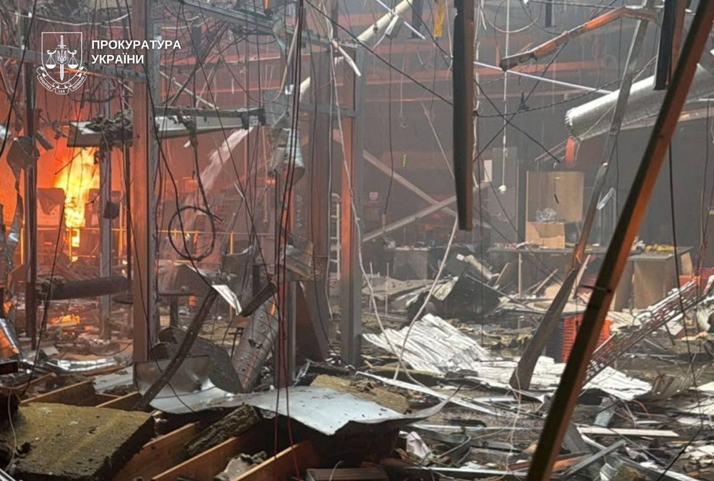 The mall was hit twice, with the second strike coming half an hour after the first as emergency workers were at the scene (Telegram/Prosecutor General's Office)