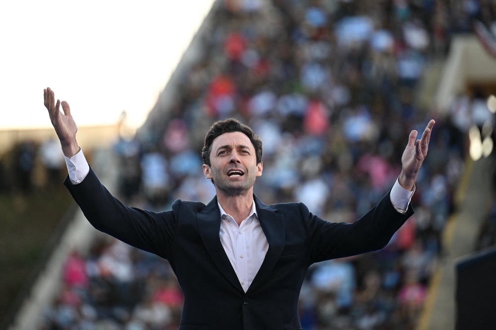 At a recent campaign rally, Georgia Sen. Jon Ossoff made a remark about Donald Trump’s aide Natalie Harp that incensed Republicans and drew cheers from the left (AFP/Getty)