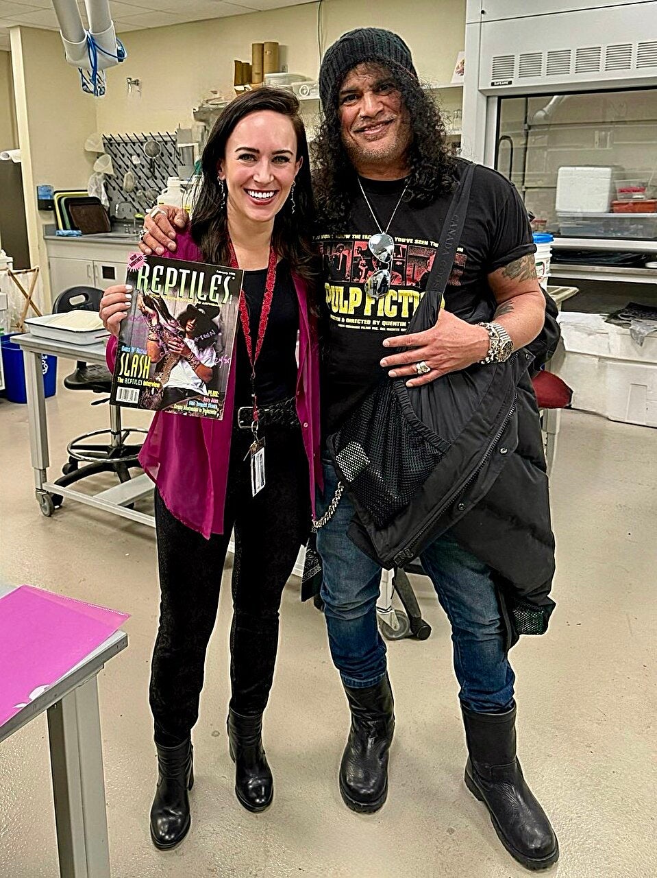 Slash and Sara Ruane, the paper's senior author, at the Field Museum, with Sara's copy of Reptiles Magazine featuring Slash on the cover (Sara Ruane)