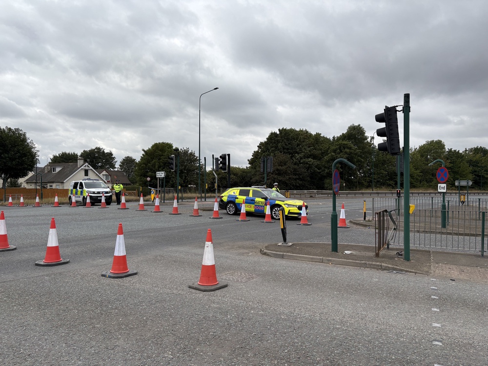 A police cordon at the scene of a fatal crash involving a police car and a Volkswagen Passat on the A66 in South Bank (Tom Wilkinson/PA) (PA Wire)