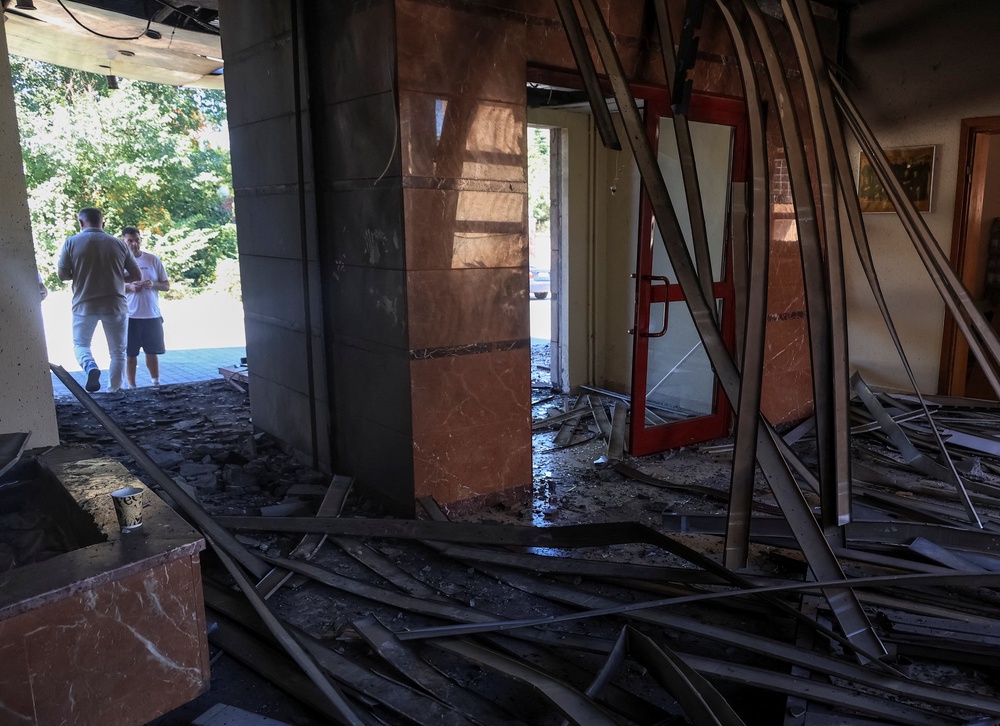 A training base of the FC Chornomorets Odesa damaged during a Russian drone strike (Reuters)