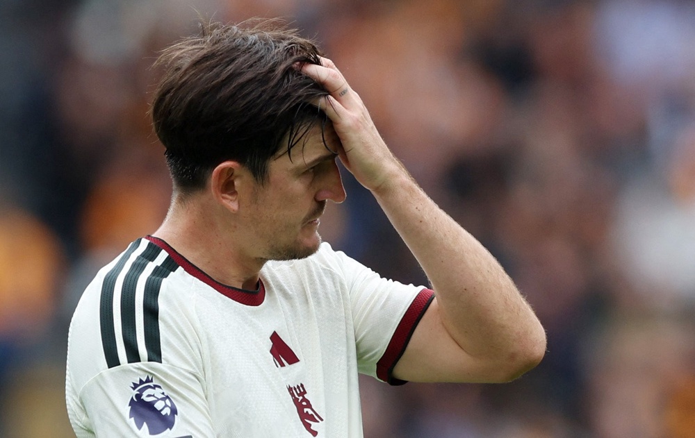Manchester United’s Harry Maguire reacts to defeat (Reuters)