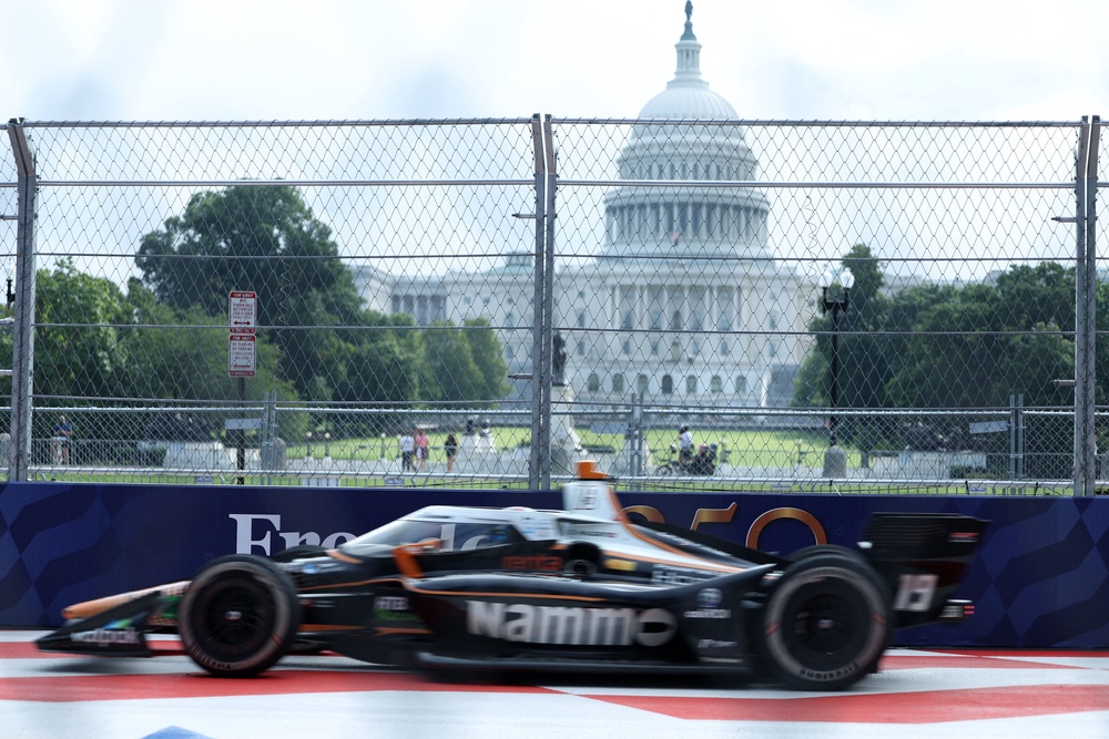 Dale Coyne Racing driver Dennis Hauger (19) practices for the Freedom 250 Grand Prix street course on the National Mall (Reuters)