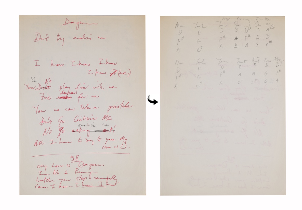 The collection also includes early working lyrics handwritten by Mercury for My Love Is Dangerous (Andy Matthews/PA)