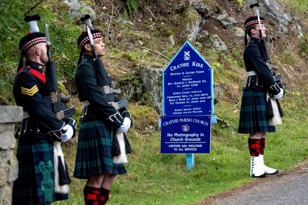 Members of Balaklava Company, 5 Battalion The Royal Regiment of Scotland outside Crathie Kirk (Jane Barlow/PA) (PA Wire)