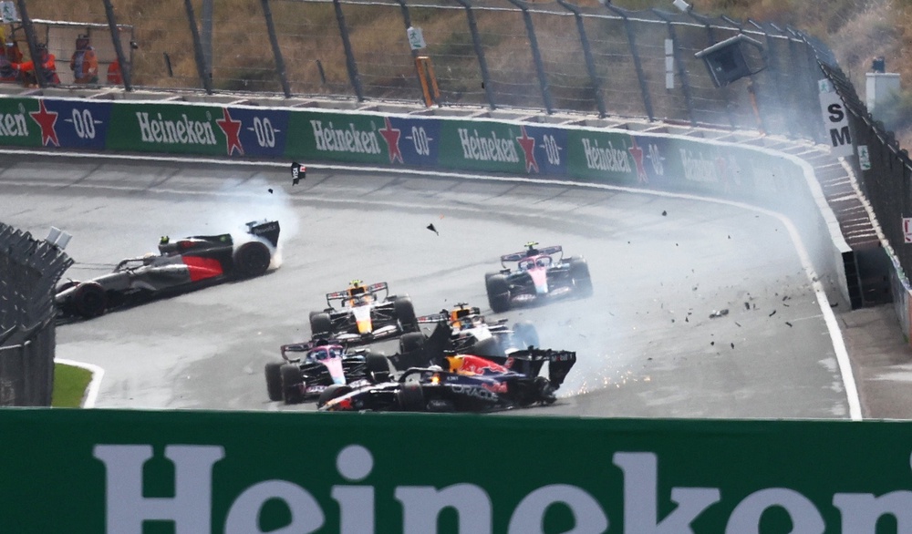 Red Bull’s Max Verstappen crashed out of the race on the opening lap (Reuters)