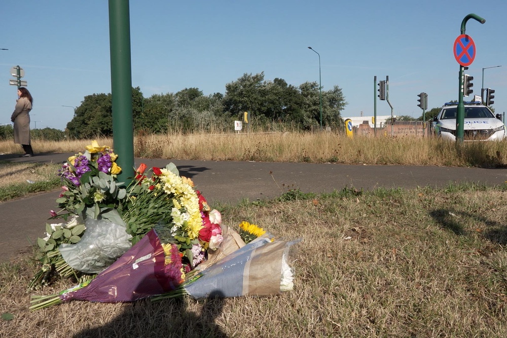 Flowers left near to the scene on the A66 in South Bank, near Middlesbrough (PA Wire)