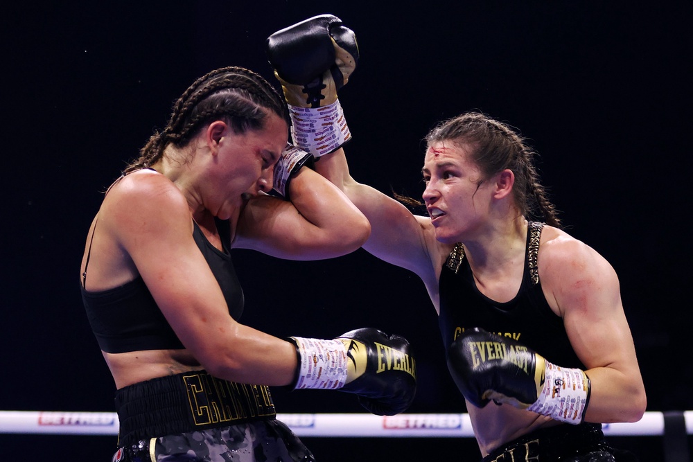 Cameron during her brutal second fight with Katie Taylor (Getty)