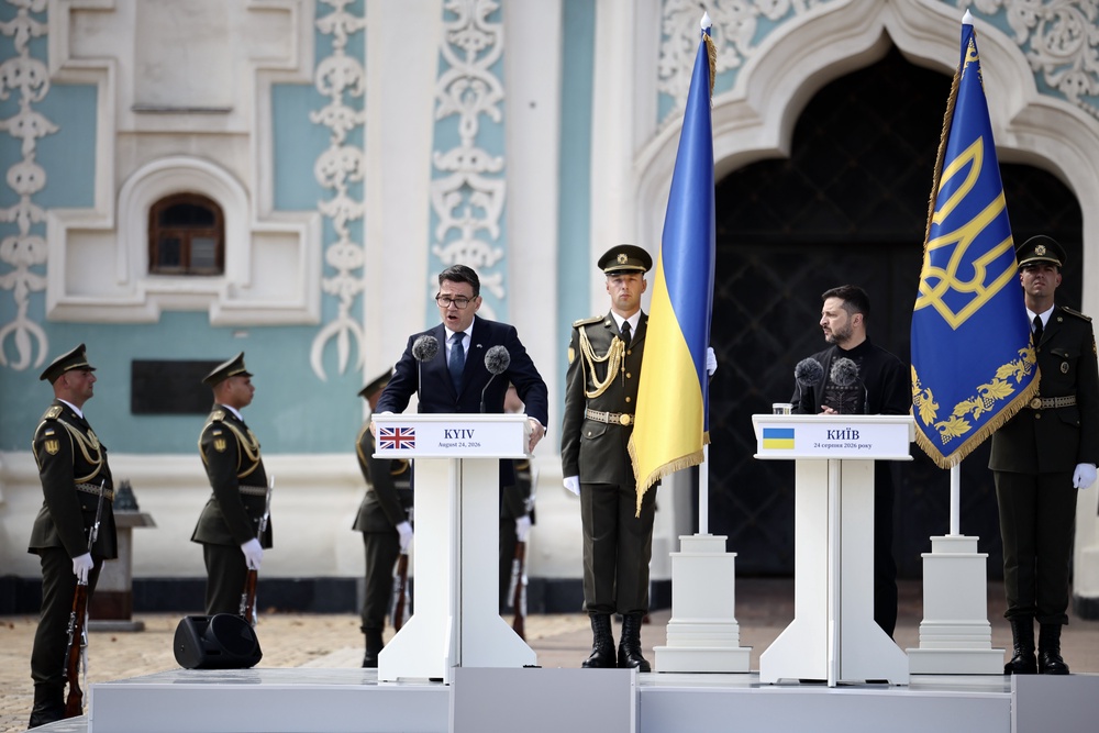 Andy Burnham promised the UK would continue to support Ukraine in an address marking the country’s independence day in Kyiv (Henry Nicholls/PA) (PA Wire)