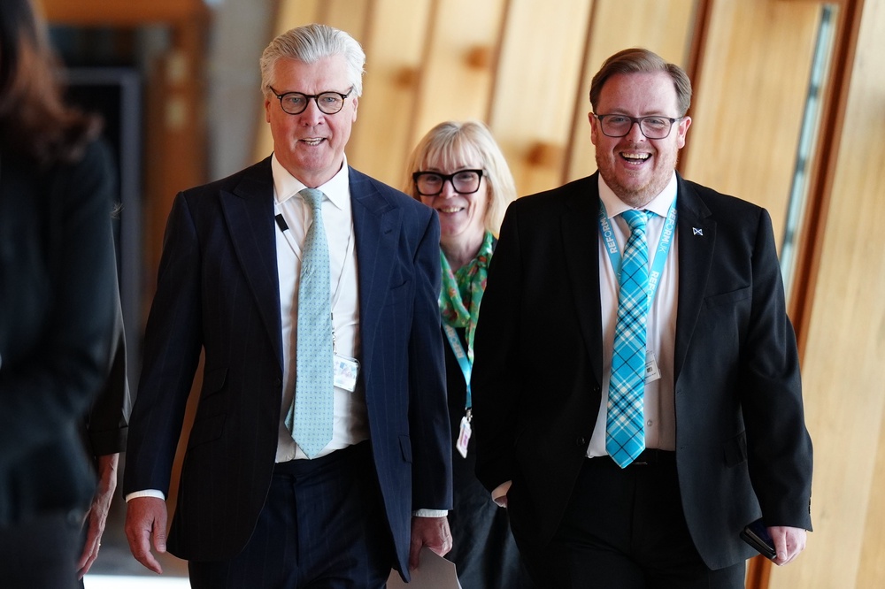 Reform UK Scotland leader Malcolm Offord, left, and deputy Thomas Kerr (Jane Barlow/PA) (PA Wire)
