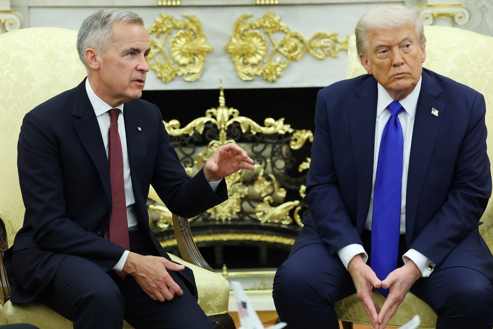 US President Donald Trump has threatened new 50 percent tariffs on cars made in Canada. He continues to push a trade war with Canada, led by Prime Minister Mark Carney (Getty Images)