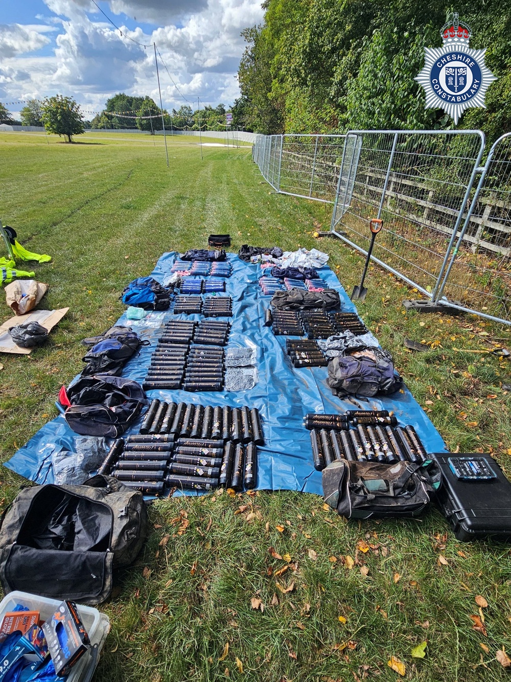 Ecstasy, ketamine and more than 200 canisters of nitrous oxide have been discovered by officers from Cheshire Constabulary hidden around the site in Daresbury (PA)