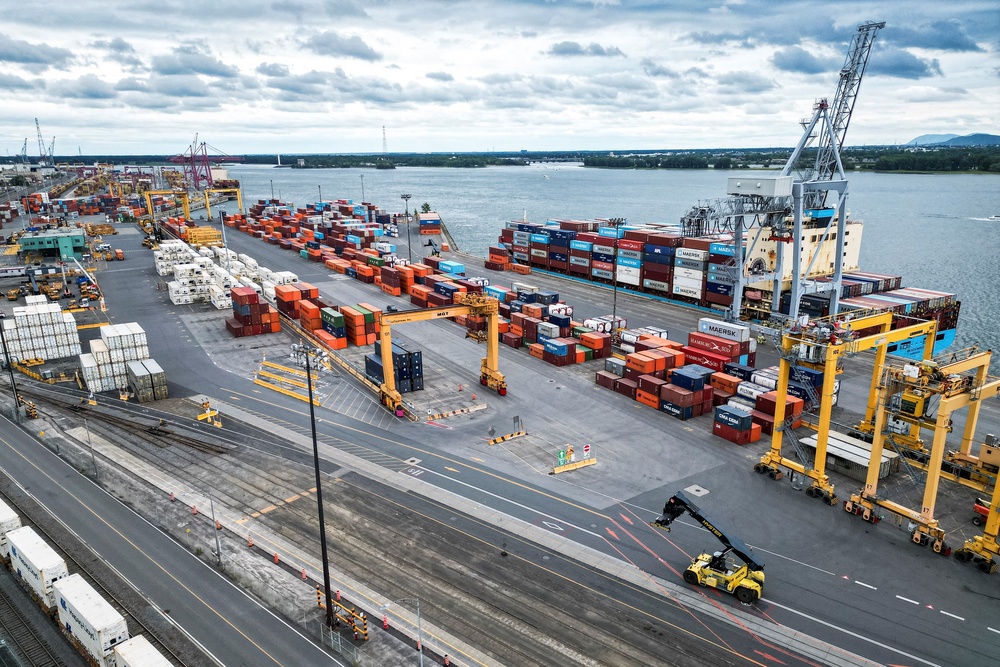 Canada and the US have renewed threats over imports and exports in recent days. Pictured: The Port of Montreal (AFP/Getty)