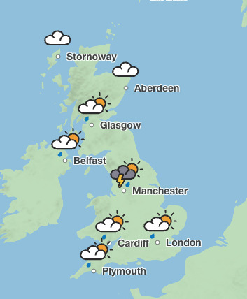 Thunderstorms have been forecast in Manchester and Newcastle on Sunday (Met Office)