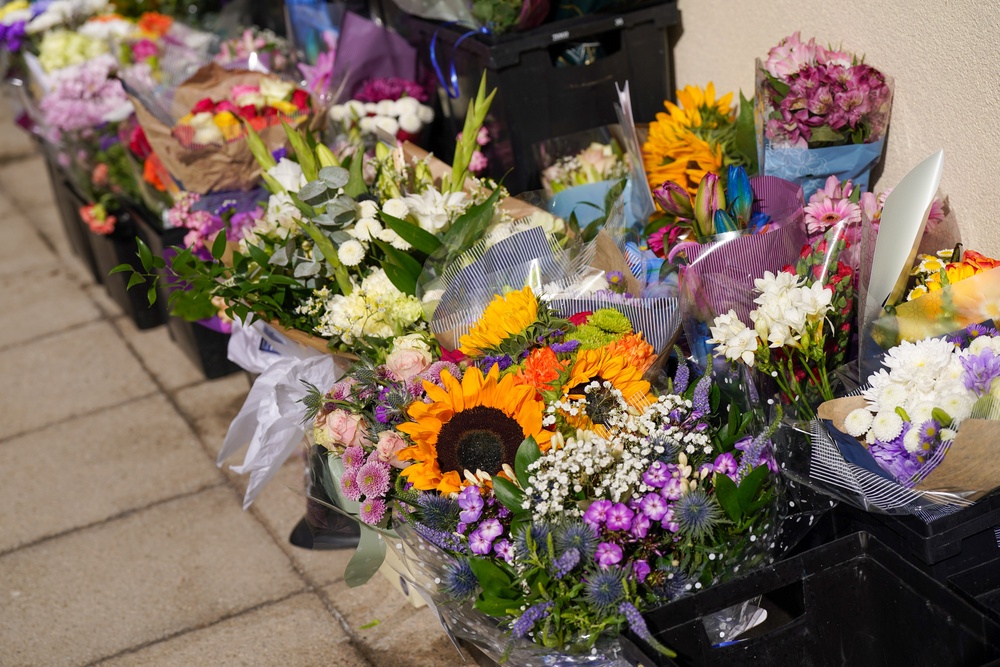 Tributes left outside Cleveland Police station after PC  Matthew Blades and PC Tom Clough were killed in a crash on A66 (Getty)