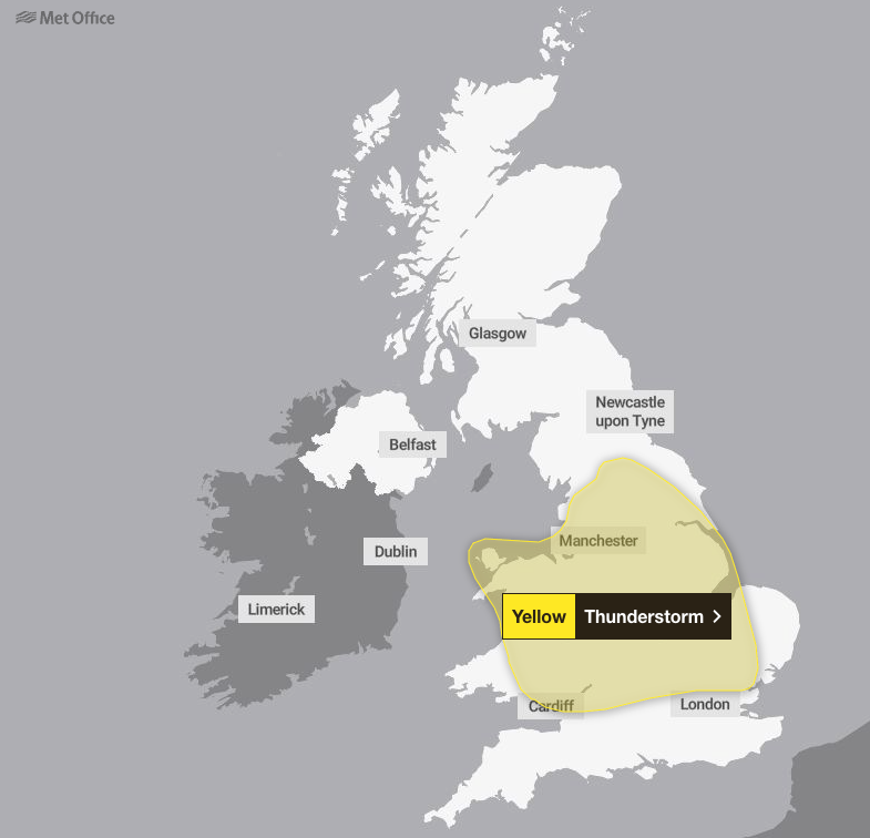 Thunderstorms will return on Thursday (Met Office)