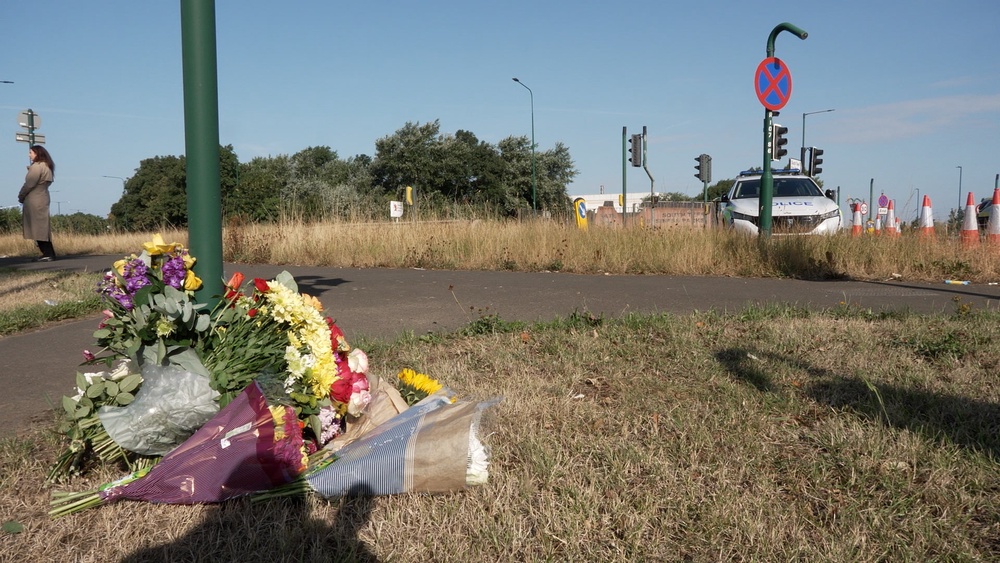 Flowers left near to the scene on the A66 in South Bank, near Middlesbrough (Richard McCarthy/PA) (PA Wire)