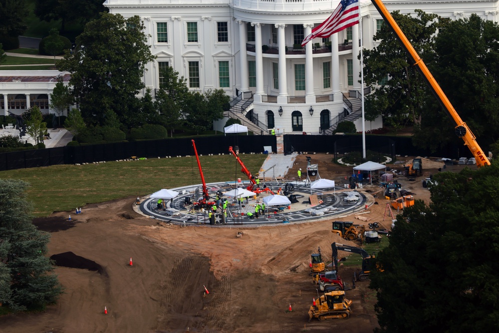 Construction work ongoing on the South Lawn of the White House in Washington, D.C., after President Donald Trump raised objections to the extent of its slope (Getty)