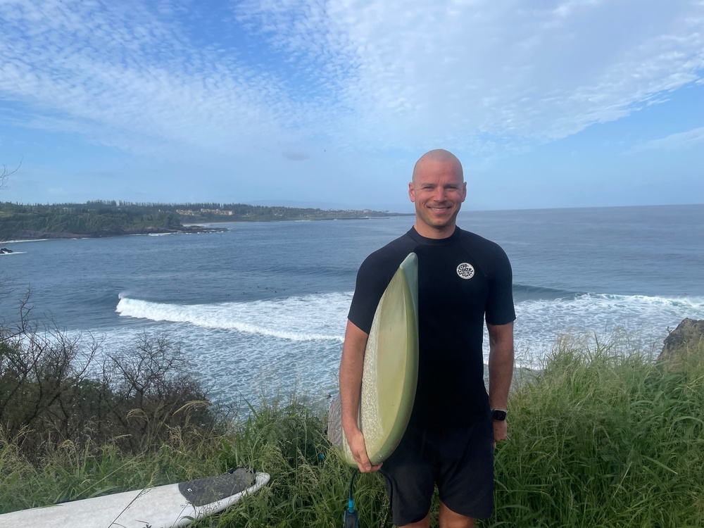 Josh Collette, a 42-year-old surfer who dove into the ocean to save a kid caught in a California riptide, has been left paralyzed after hitting a wall of sand (Collette family via GoFundMe)