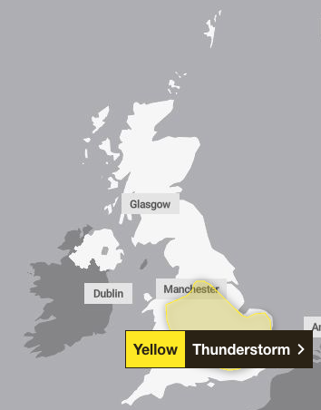 A thunderstorm warning is in place across England and Wales (Met Office)