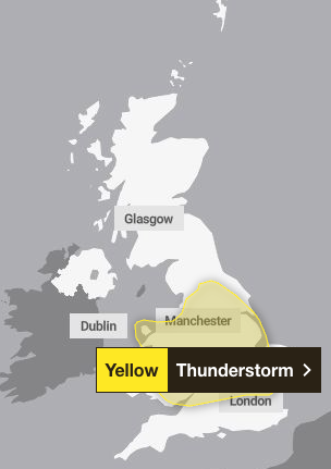 Some area can expect up to 50 mm of rainfall in a 12 hour period on Thursday (Met Office)