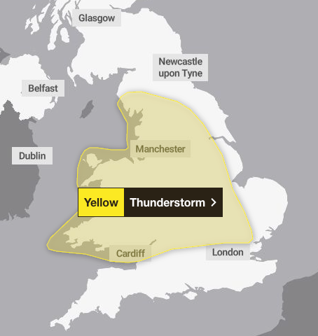 Yellow thunderstorm warnings are in place across England and Wales on Thursday (Met Office)