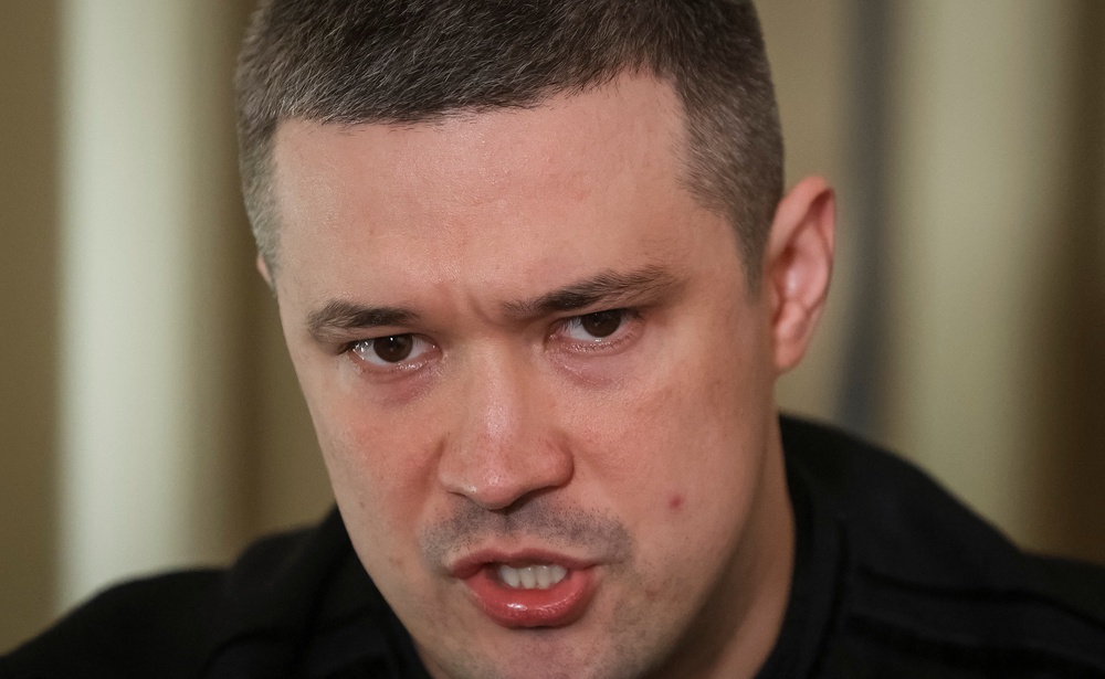 Former Defence Minister of Ukraine Mykhailo Fedorov speaks during an interview with Reuters (Reuters)