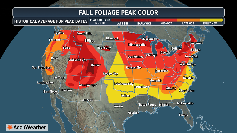 Fall foliage is expected to be the most vibrant around the northern U.S., including New England and the Northeast and the Pacific Northwest (AccuWeather)