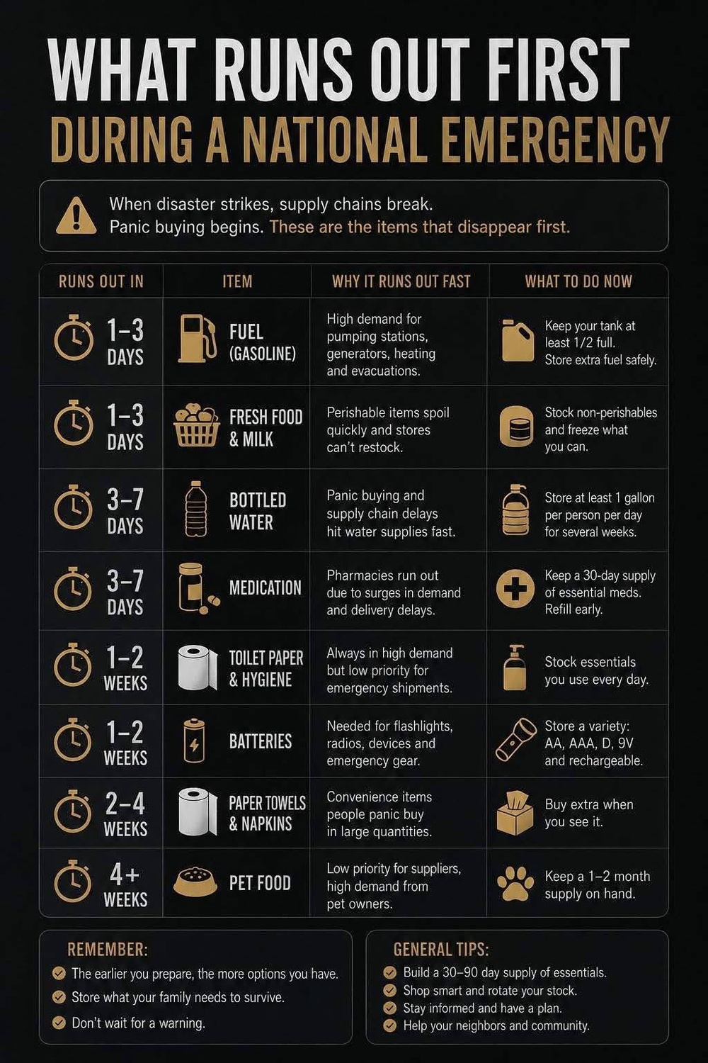 A flyer shared on Silent Legion's Facebook showing 'what runs out first during a national emergency' (Facebook)