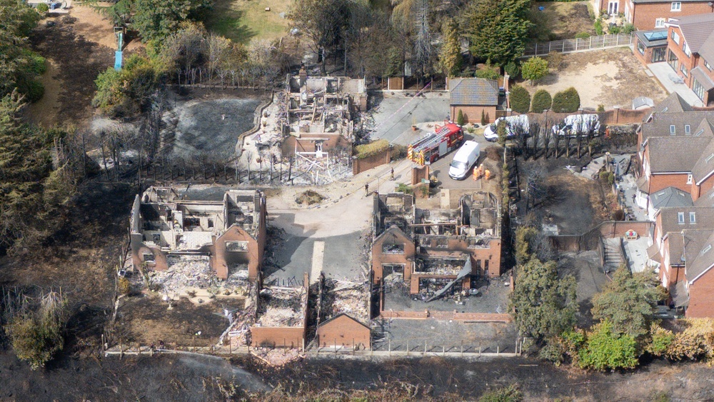The burnt-out remains of houses following a huge blaze in Stourbridge (Jacob King/PA) (PA Wire)