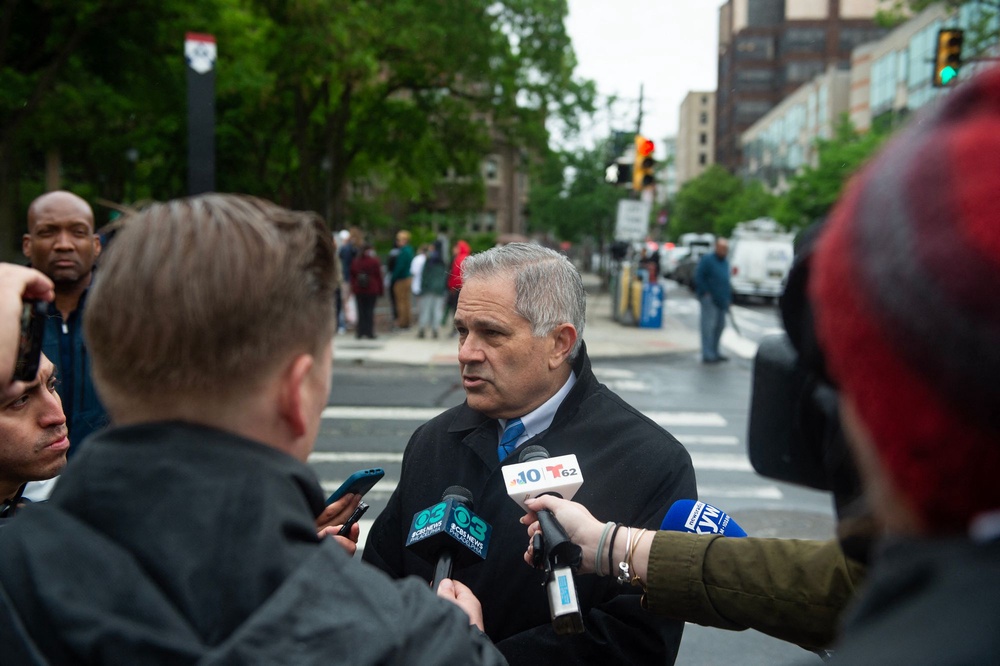 District Attorney of Philadelphia Larry Krasner, pictured here in 2024, said on Tuesday that he would use a piece of the White House ballroom as a paperweight 'after we blow it up' (AFP via Getty Images)