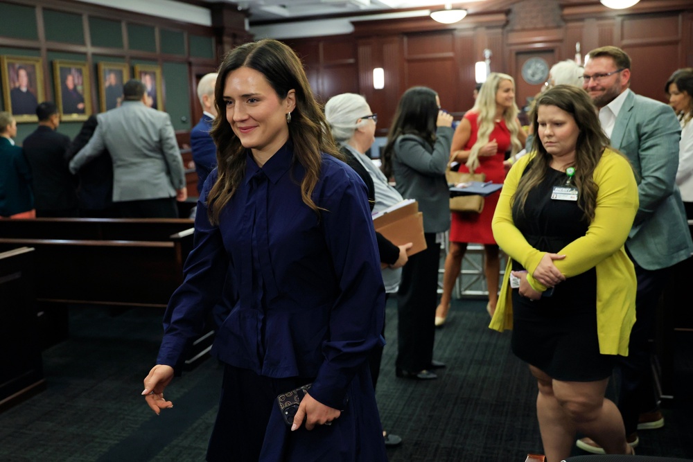 Kirsten Bridegan reacts after the guilty verdict on Wednesday (Corey Perrine/The Florida Times-Union via AP)