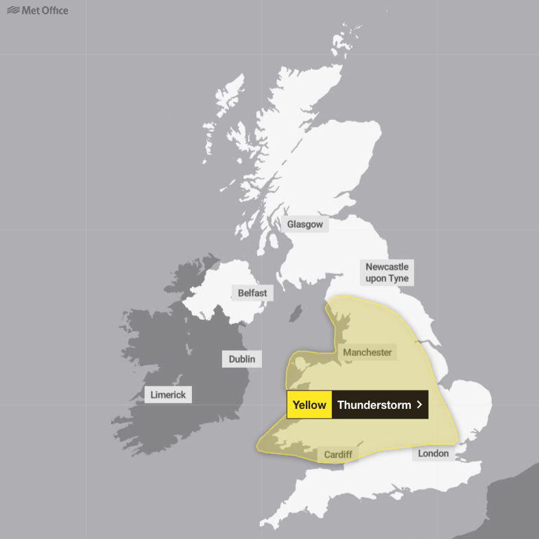 Thunder and lightning will return on Thursday (Met Office)