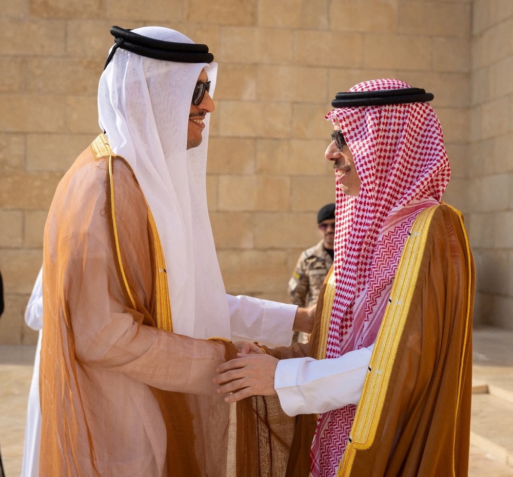 Qatar's Prime Minister and Minister for Foreign Affairs, Sheikh Mohammed bin Abdulrahman bin Jassim Al-Thani meets Saudi Foreign Minister Faisal bin Farhan Al-Saud in Riyadh, Saudi Arabi (Reuters)