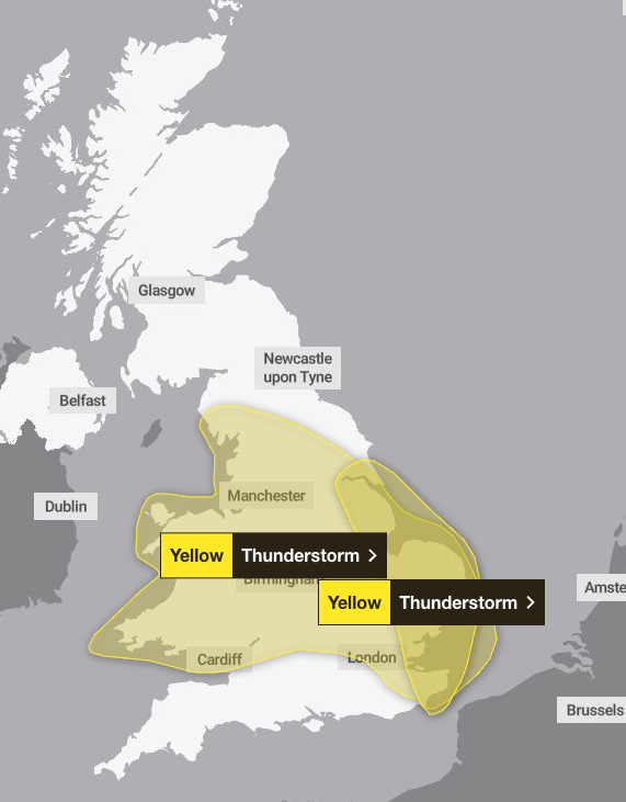 A yellow weather warning is in place across swathes of England and Wales (Met Office)