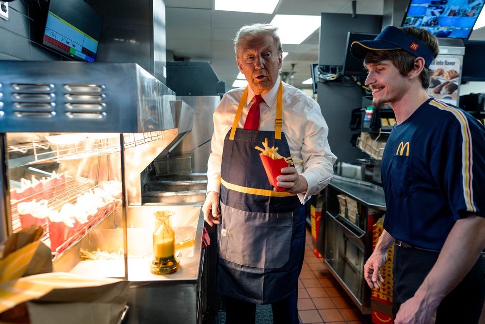 In October 2024 , Trump worked behind the counter during a campaign event at McDonald's restaurant in Pennsylvania (Getty Images)