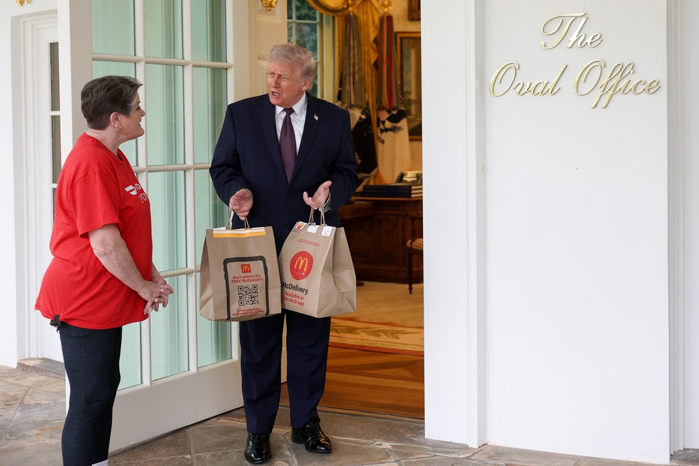In April, Trump received a DoorDash delivery of McDonald's outside the Oval Office (Getty Images)
