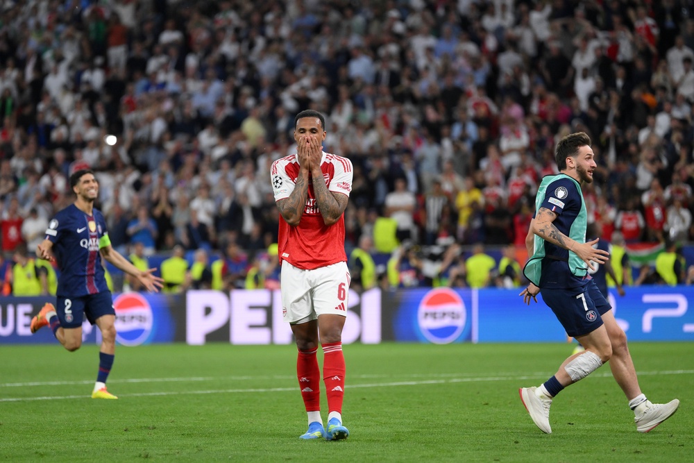 Gabriel of Arsenal reacts after he misses the team's fifth penalty (Getty)