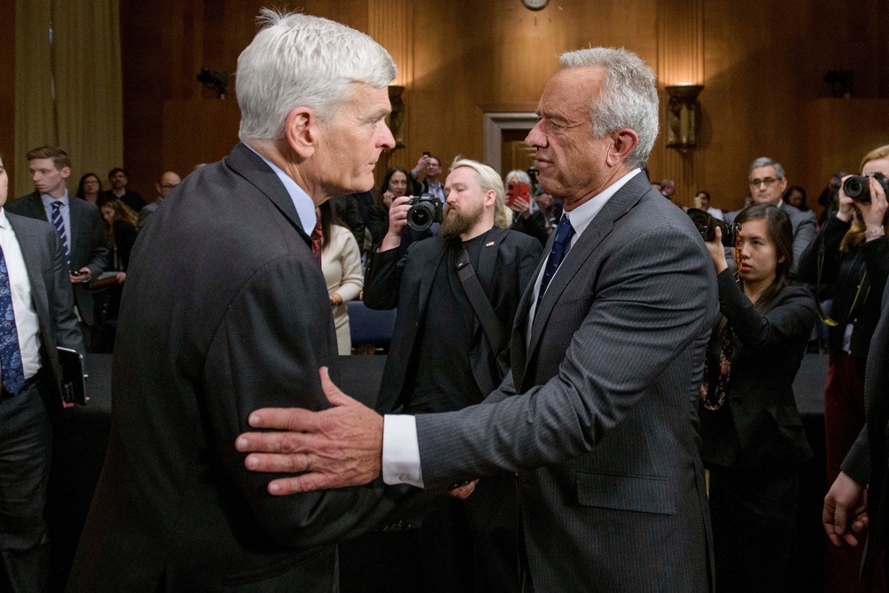 RFK Jr. talks with Committee Chairman Sen. Bill Cassidy, R-La., following his confirmation hearing on Capitol Hill, Jan. 30, 2025 (AP Photo/Rod Lamkey, Jr., File)