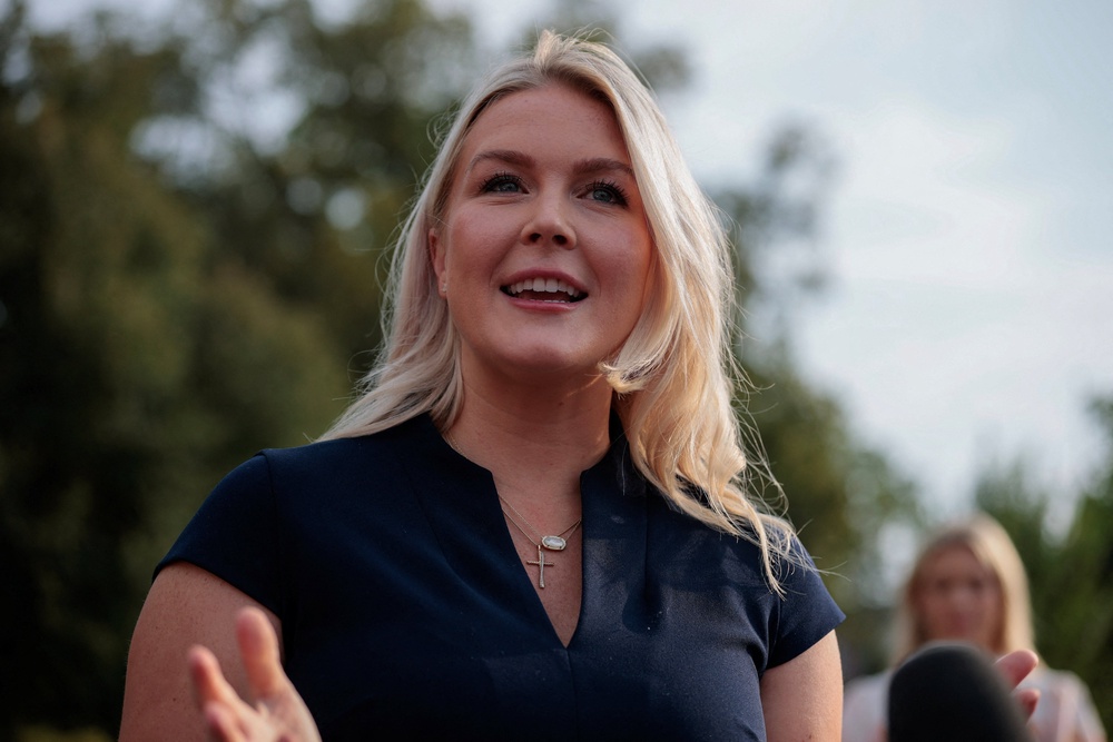 White House Press Secretary Karoline Leavitt speaks with reporters at the White House in Washington, D.C., U.S., August 27 (Reuters)