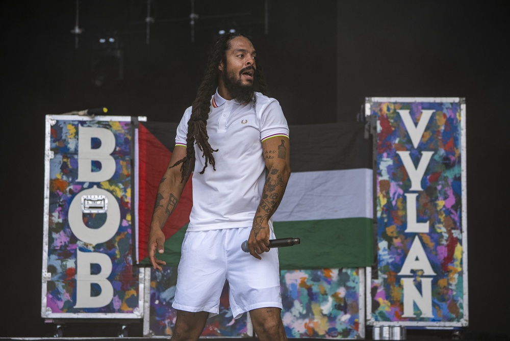 Bob Vylan performing on the West Holts Stage during the Glastonbury Festival at Worthy Farm in Somerset in June 2025 (Ben Birchall/PA) (PA Archive)