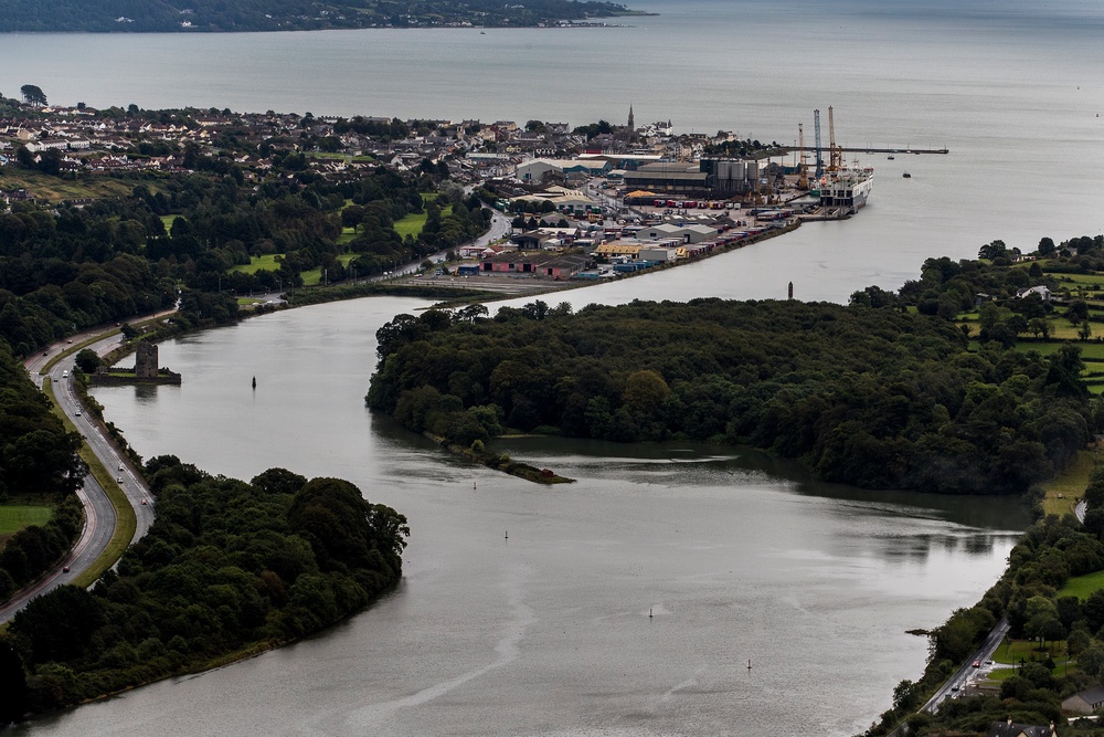 Narrow Water Point and Warrenpoint Port on the hills outside Newry where the Newry River flows out to Carlingford Lough, the UK and Republic of Ireland share a border through the lough (Liam McBurney/PA) (PA Archive)