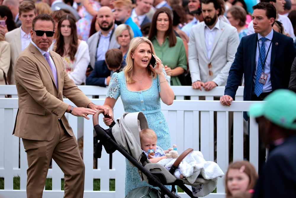 Karoline Leavitt, 29, has credited her husband Nicholas Riccio, 61, for supporting her in her White House career (Getty)