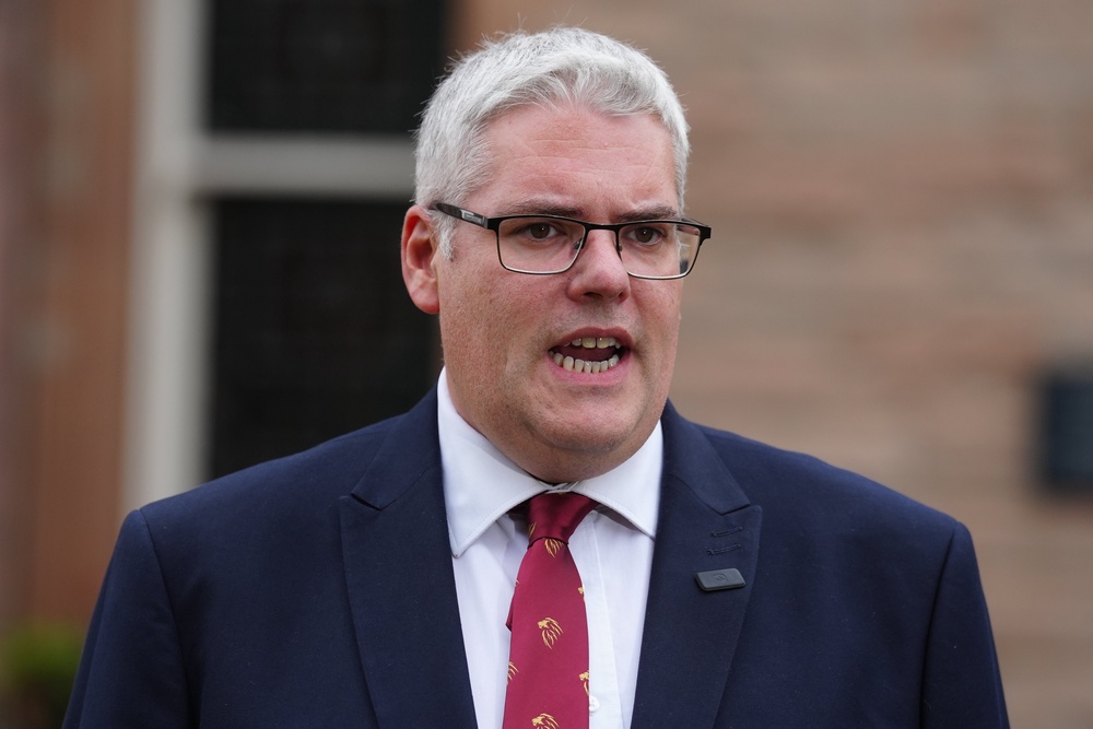 DUP leader Gavin Robinson speaking ahead of a meeting with Prime Minister Andy Burnham (Brian Lawless/PA) (PA Wire)