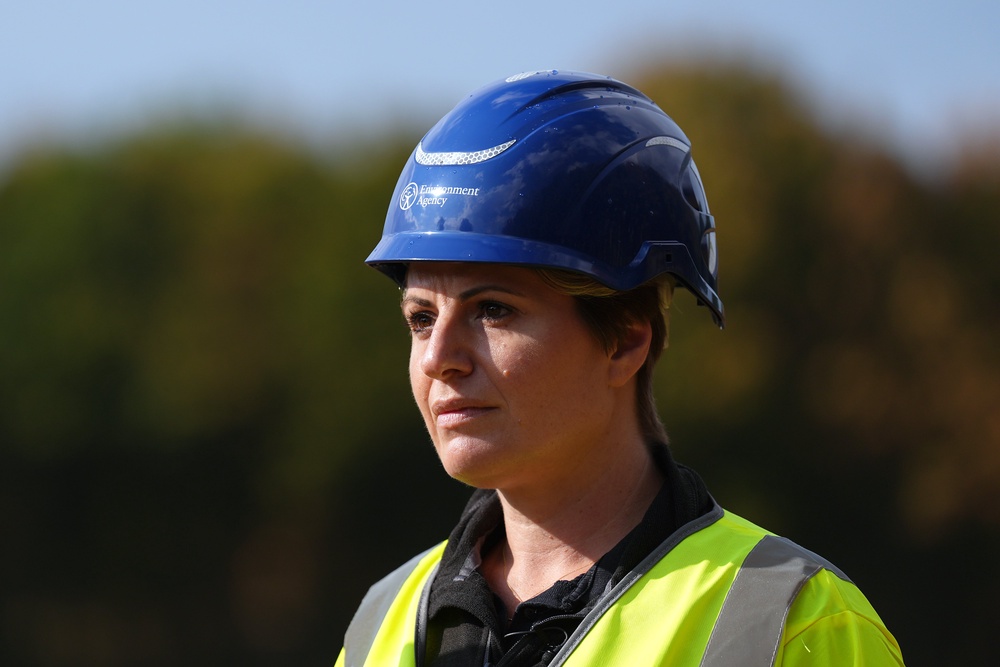 Environment, Food and Rural Affairs minister Emma Hardy at the site during the clear-up operation (PA)