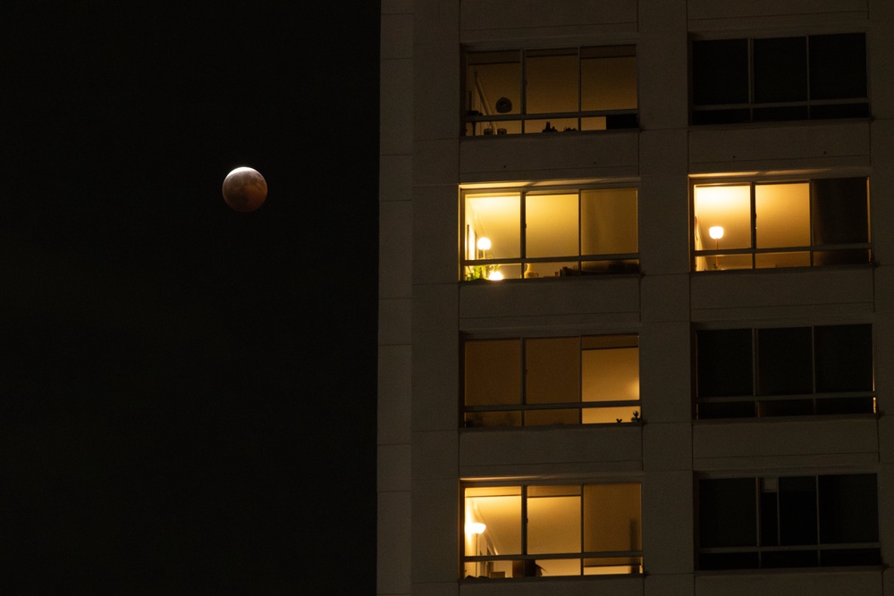 A partial lunar eclipse is seen in Los Angeles (AP)